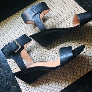 NINE WEST black sandal wedge “Pepperman” lknew! 7